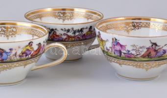 Teáskészlet porcelán.  H. T. Dresdner handmalerei jelzéssel. XX: sz. Németország. Kézzel festett, je...