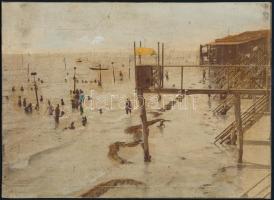 cca 1910 Velence, Lido, színezett fotó, kartonra ragasztva, szakadással, szennyeződésekkel, 18,5×26 cm