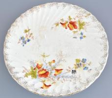 Bona antik fajansz sütemény kínáló tál. Máz alatti festéssel, jelzett, kopásokkal. d: 23 cm