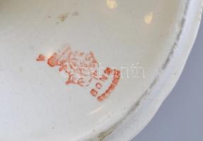 Bona antik fajansz sütemény kínáló tál. Máz alatti festéssel, jelzett, kopásokkal. d: 23 cm