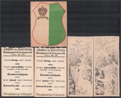 5 db számolócédula: Iris címeres, 2 db Abend és Szittner, 2 db szecessziós grafikával