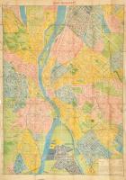cca 1943. Nagy Budapest térképe útmutatóval. Az útmutató foltos állapotban, a térkép több helyen javított. 100x69 cm