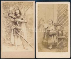 cca 1860-1900 Királyi vadász és kislány népviseletben, 2 db keményhátú fotó, 10x6 cm