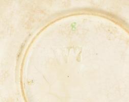 Kínai antik fajansz teás csésze. Kézzel festett, jelzett, repedéssel a csészén.  d: 6 cm, d: 12 cm