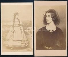 cca 1860-1900 Lola Montez (1821-1861) színésznő, fiatal hölgy népviseletben, 2 db keményhátú fotó, 10x6 cm