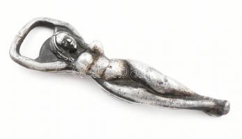 Női alakot ábrázoló fém sörnyitó, h: 12 cm
