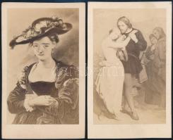 cca 1860-1900 Rubens: A szalmakalap + Janos & Marguerite (?), 2 db fénynyomat, feliratozott, 10x6,5 cm