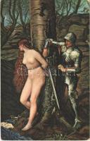 The Knight Errant. Erotic nude lady art postcard. Stengel s: Millais