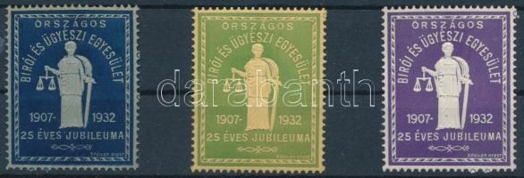 1932 Országos bírói és ügyészi egyesület 3 db klf színű levélzáró bélyeg