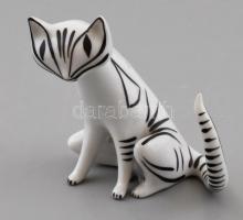 Hollóházi art deco macska. Kézzel festett, jelzett, hibátlan, m: 8,5 cm