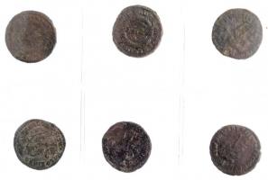 Római Birodalom ~IV. század 6db klf Br follis, közte II. Constantinus, Gratianus T:2-,3 Roman Empire ~4th Century 6pcs of diff Br Follis coins, with Constantinus II, Gratianus C:VF,F