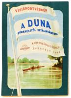 1958 A Duna Budapesttől Sztálinvárosig, vízisporttérkép, Kartográfiai Vállalat, kis szakadással, 40×112 cm
