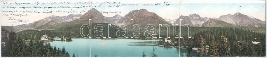 1904 Tátra, Vysoké Tatry; Csorba-tó. Három részes kinyitható panorámalap / Strbské Pleso / lake. 3-tiled folding panoramacard