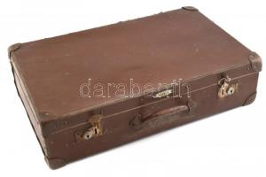 Nagy méretű, háború előtti bőr bőrönd, Gloria jelzéssel, fém fogantyúval, kulcs nélkül, viseltes állapotban, 53x33x14 cm