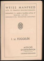 Acélcső gyártmányok. I. sz. függelék. Weiss Manfred Acél - és Fémművei Részvénytársaság. Bp, 1939, Közlekedési Nyomda Kft. Műbőr kötésben, jó állapotban.