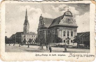 1918 Igló, Zipser Neudorf, Spisská Nová Ves; Evangélikus templom és római katolikus templom / Lutheran church, Catholic church (kopott sarkak / worn corners)