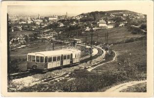 1950 Budapest XII. Svábhegy, Fogaskerekű villamos vasút, látkép a Budai hegyekről (EK)