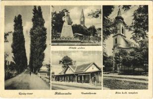 1948 Budapest XVII. Rákoscsaba, Újtelep-fasor, Hősök szobra, emlékmű, Római katolikus templom, Vasútállomás (EK)