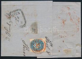 ~1865 15kr + 10kr on the back, on cover, red "PESTH RECOMMANDIRT" ~1865 15kr + a hátoldalo...