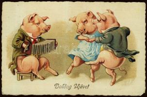 New Year Pigs litho