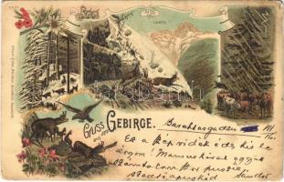 1903 Gruss aus dem Gebirge, Lawine, Wettertranne. Ottmar Zieher No. 27. Art Nouveau, floral, litho (EK)