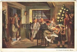 1915 WWI German and Austro-Hungarian K.u.K. military art postcard, Christmas night. Kunstverlag O. Winzen s: E. Krupa-Krupinski (kopott sarkak / worn corners)