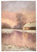 Wertheimer jelzéssel: Tél a folyóparton, olaj, farost, kopásnyomokkal, 35×24 cm