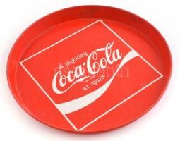 cca 1970-1980 Retró Coca-Cola fém italos tálca, kopásokkal, karcolásokkal, d: 30 cm