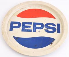 cca 1970-1980 Retró Pepsi fém italos tálca, kopásokkal, karcolásokkal, d: 33 cm