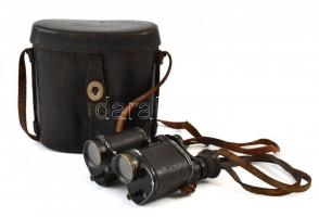 Felko Paris távcső, homályos üvegekkel, jelzett, eredeti bőr tokjában, 12×11 cm