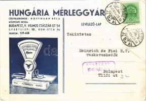 1940 Hungária Mérleggyár. Budapest, Vilmos császár út 54. Huffmann Béla cégtulajdonos / Hungarian scales factory advertisement (EB)
