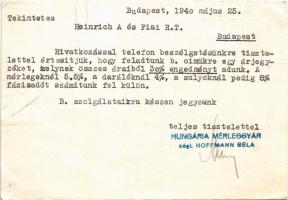 1940 Hungária Mérleggyár. Budapest, Vilmos császár út 54. Huffmann Béla cégtulajdonos / Hungarian sc...
