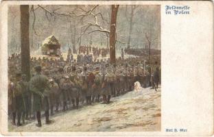 1918 Feldmesse in Polen / WWI Austro-Hungarian K.u.K. military art postcard, field mass in Poland. Deutscher Schulverein Karte Nr. 896. s: Karl F. Gsur (EB)