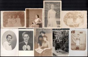 cca 1910-1940 Hölgyportrék, 9 db fotó, 10×8,5 és 14×9 cm közötti méretekben