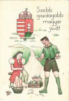 1943 Szebb, gazdagabb magyar jövőt! Diákkaptár. Ezzel a levelezőlappal Csongor Éva pécsi kaptáros diák díjat nyert a Horthy István Diákkaptár Szövetség levelezőlap pályázatán / Hungarian Youth Association irredenta propaganda s: Csongor Éva (EK)