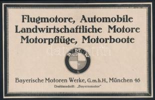 cca 1914-1918 'BMW', német nyelvű autóreklámok, 2 db, kartonra kasírozva, 14x22 cm és 26x1...