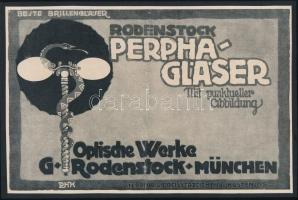 cca 1914 Pinofluol és Rodenstock Perphagläser, 2 db német nyelvű gyógyszer reklám, kartonra kasírozva, 15x22 cm és 14x20 cm