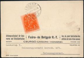 1938 Faáru- és Botgyár Rt. fejléces levelezőlapja, megírt és futott