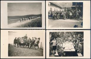 1927-1928 Kirándulók Dobogókőn és Klastrompusztán, nagyiványi Fekete Gyula felvételei, 4 db vintage fotólap, pecséttel jelzett, feliratozott, 14x9 cm