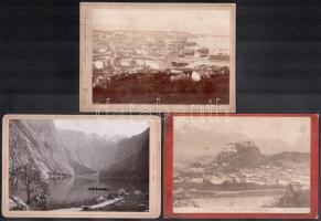 cca 1890 Triest. Salzburg, Berchtesgaden 3 db keményhátú fotó 10x16 cm