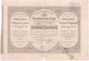 Budapest 1884. "Magyar Jelzálog-Hitelbank" nyeremény-kötvénye 100Ft-ról bélyegzéssel, szár...