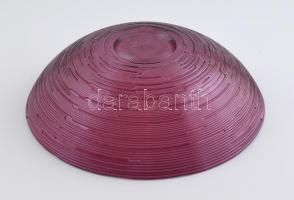 Lila üveg tál geometrikus mintákkal. Formába öntött. Festett, kopásokkal. d: 30 cm