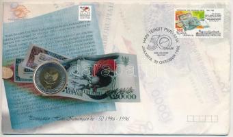 Indonézia 1984. 1000R felbélyegzett borítékban, bélyegzéssel T:1 Indonesia 1984. 1000 Rupiah in envelope with stamp and cancellation C:UNC Krause KM#56