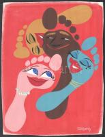 Ruszkay György (1924-1998): 3 db humoros grafika. Vegyes technika, kollázs, papír, mindegyik jelzett...