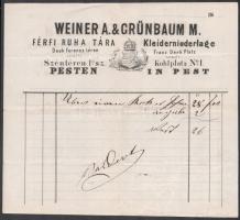 cca 1860-1936 össz. 7 db fejléces, többségében díszes számla: Weiner A. & Grünbaum férfi ruha tá...