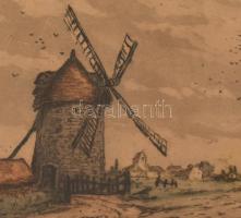 Olvashatatlan jelzéssel: Malom. Szélmalom Rézkarc, jelzett, üvegezett keretben. 14x20 cm