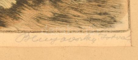 Benyovszky István (1898-1969): Vágta. Színezett rézkarc, papír, jelzett, üvegezett, kissé sérült fa ...