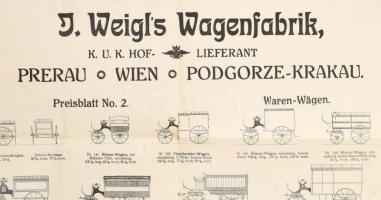 cca 1900 J. Weigl's Wagenfabrik, K.u.K Hoflieferant, Preisblatt No.2, Waren-Wägen. Illusztrált ...