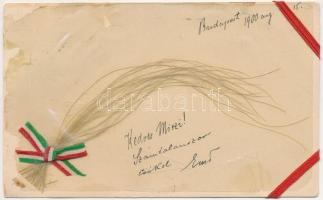 1900 Egyedi készítésű hazafias magyar zászlós üdvözlőlap búzakalásszal / Custom made patrotic greeting card with Hungarian flag and wheat ear