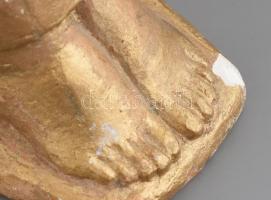 Rajki László (1939-) Anyaság (1963). Festett gipsz. Jelzett. Minta darab, alján kézzel írt szövegekk...